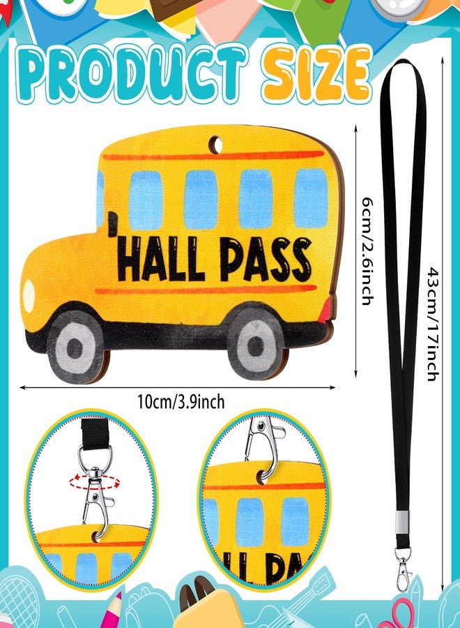 Sabary 6 Sets Hall Pass Lanyards and School Passes Set Unbreakable Wooden Bathroom Passes for Classrooms Hall, Restroom, Library, Office and Nurse School Teacher Supplies Gift (Cute Style) - Image 2