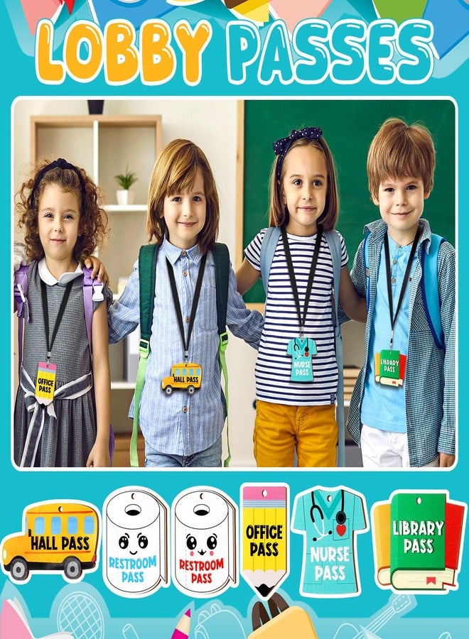 Sabary 6 Sets Hall Pass Lanyards and School Passes Set Unbreakable Wooden Bathroom Passes for Classrooms Hall, Restroom, Library, Office and Nurse School Teacher Supplies Gift (Cute Style) - Image 5