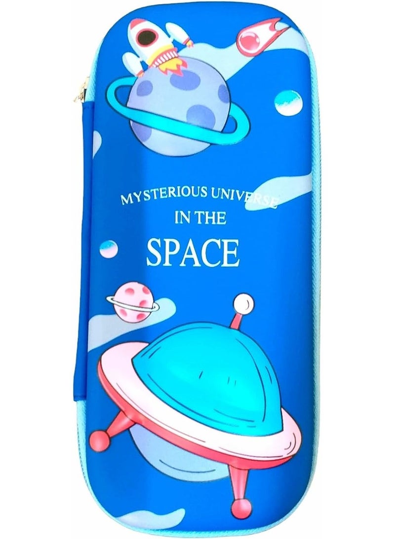 FAM 3D مقلمة الفضاء مع مقصورات متعددة - منظم اللوازم المدرسية للأطفال صندوق قرطاسية للطلاب - حقيبة قلم بنين - أزرق - Image 1