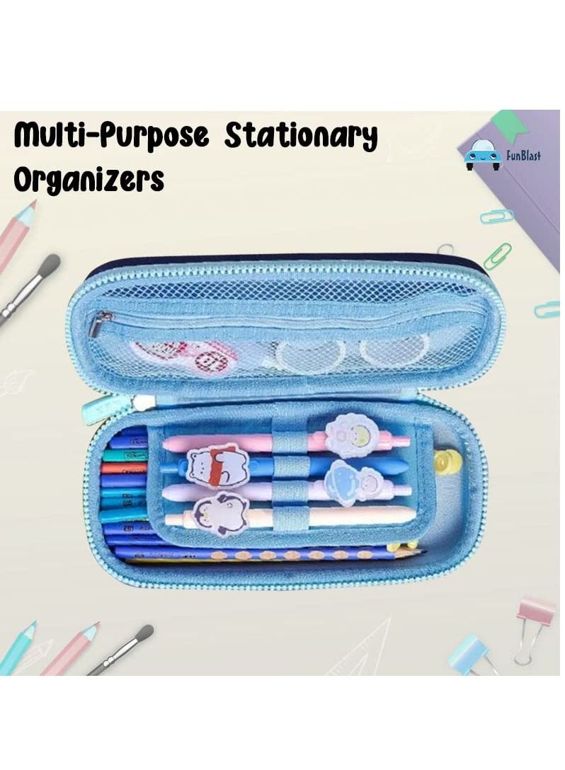 FAM 3D مقلمة الفضاء مع مقصورات متعددة - منظم اللوازم المدرسية للأطفال صندوق قرطاسية للطلاب - حقيبة قلم بنين - أزرق - Image 3