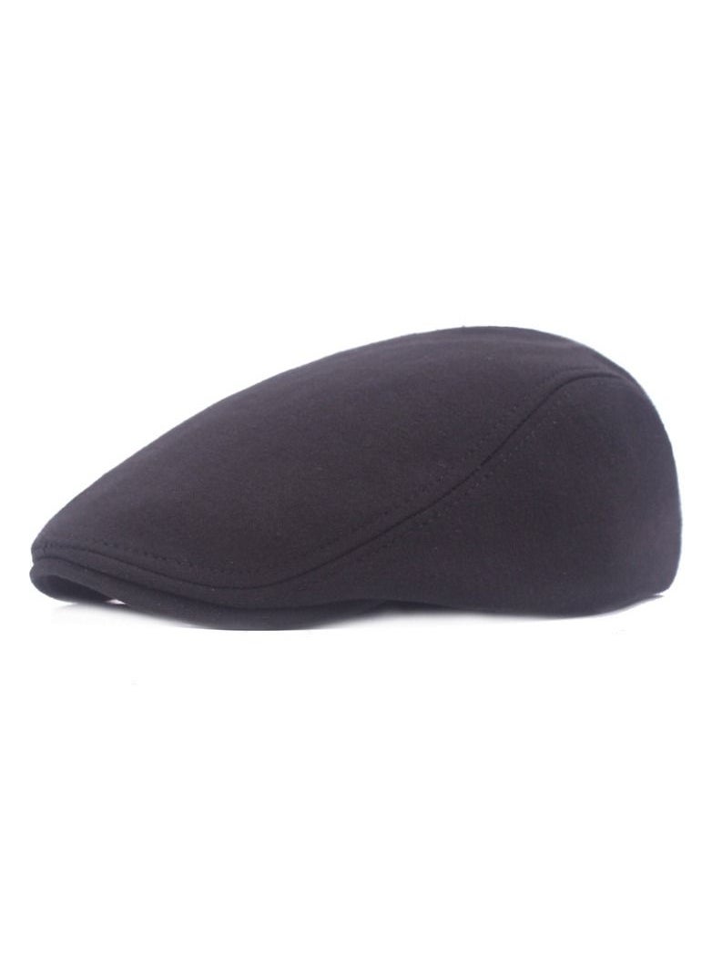 Loquat Men/Women Solid Simple Woolen Duck Tongue Hat Black 