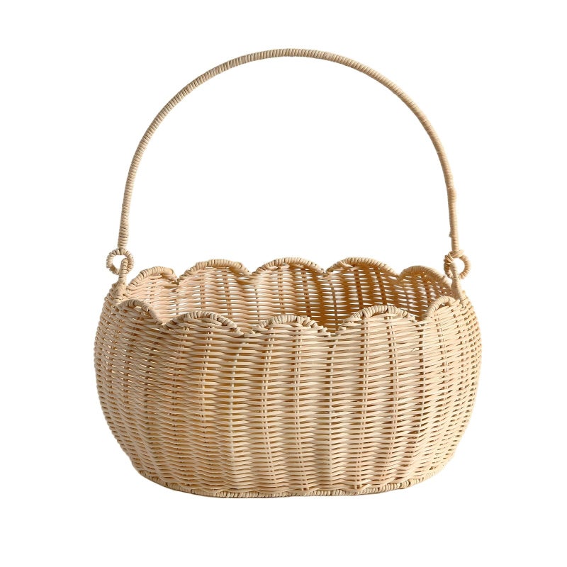 Quincry Scalloped Round Basket with Handle, Super Sturdy Wicker Storage Baskets, Hand Woven Basket for Shelves,Natural Baskets for Organizing (Rattan(12.6 * 9 * 6.1)) - Image 1