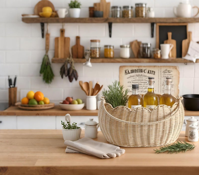 Quincry Scalloped Round Basket with Handle, Super Sturdy Wicker Storage Baskets, Hand Woven Basket for Shelves,Natural Baskets for Organizing (Rattan(12.6 * 9 * 6.1)) - Image 2
