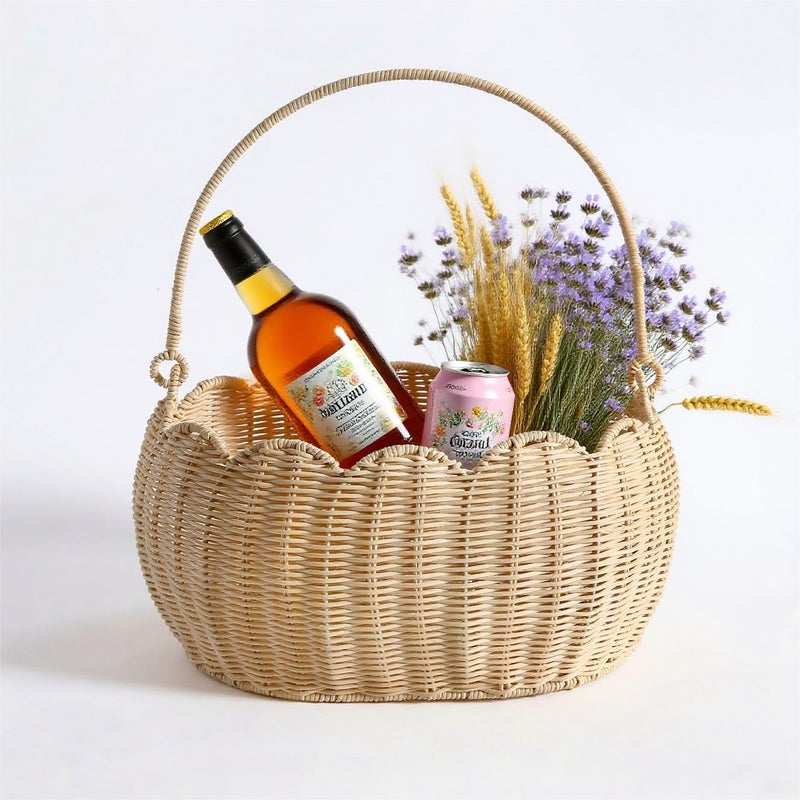 Quincry Scalloped Round Basket with Handle, Super Sturdy Wicker Storage Baskets, Hand Woven Basket for Shelves,Natural Baskets for Organizing (Rattan(12.6 * 9 * 6.1)) - Image 3