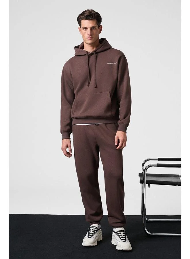 GRIMELANGE MARSHALLHOODIE Men's Cotton Lined with Fleece Embroidered Relaxed Brown Tracksuit.