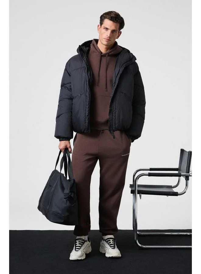 GRIMELANGE MARSHALLHOODIE Men's Cotton Lined with Fleece Embroidered Relaxed Brown Tracksuit.
