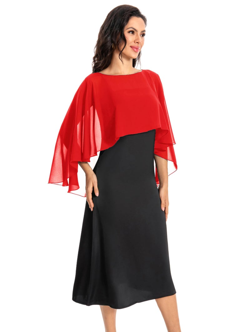 Baoqiya Women's Capelet Shawls and Wraps for Evening Dresses Soft Bridesmaid Shawl Chiffon Cape Wedding Cover Up (Red) - Image 1