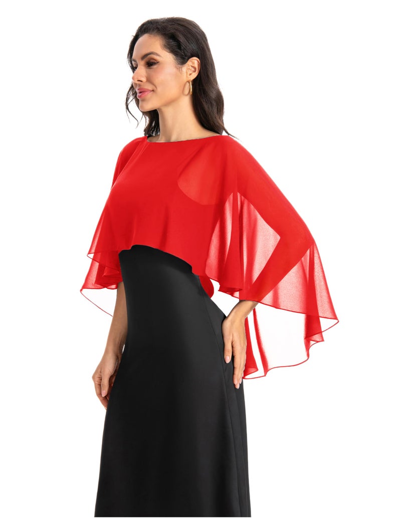 Baoqiya Women's Capelet Shawls and Wraps for Evening Dresses Soft Bridesmaid Shawl Chiffon Cape Wedding Cover Up (Red) - Image 4