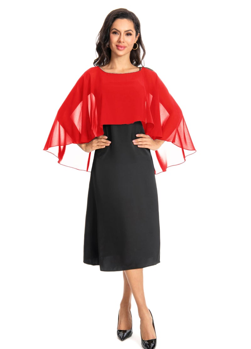 Baoqiya Women's Capelet Shawls and Wraps for Evening Dresses Soft Bridesmaid Shawl Chiffon Cape Wedding Cover Up (Red) - Image 5