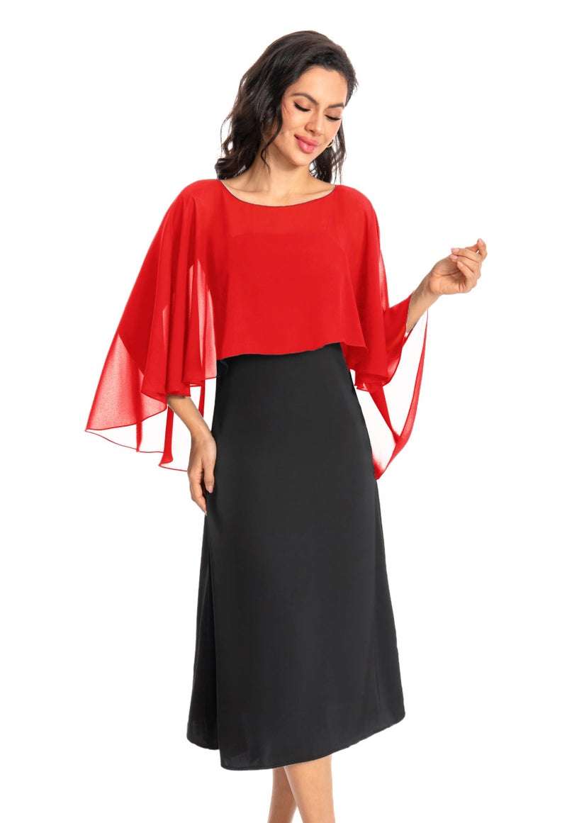 Baoqiya Women's Capelet Shawls and Wraps for Evening Dresses Soft Bridesmaid Shawl Chiffon Cape Wedding Cover Up (Red) - Image 3