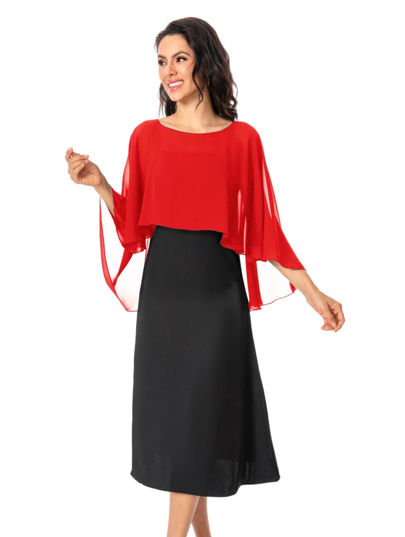 Baoqiya Women's Capelet Shawls and Wraps for Evening Dresses Soft Bridesmaid Shawl Chiffon Cape Wedding Cover Up (Red) - Image 2