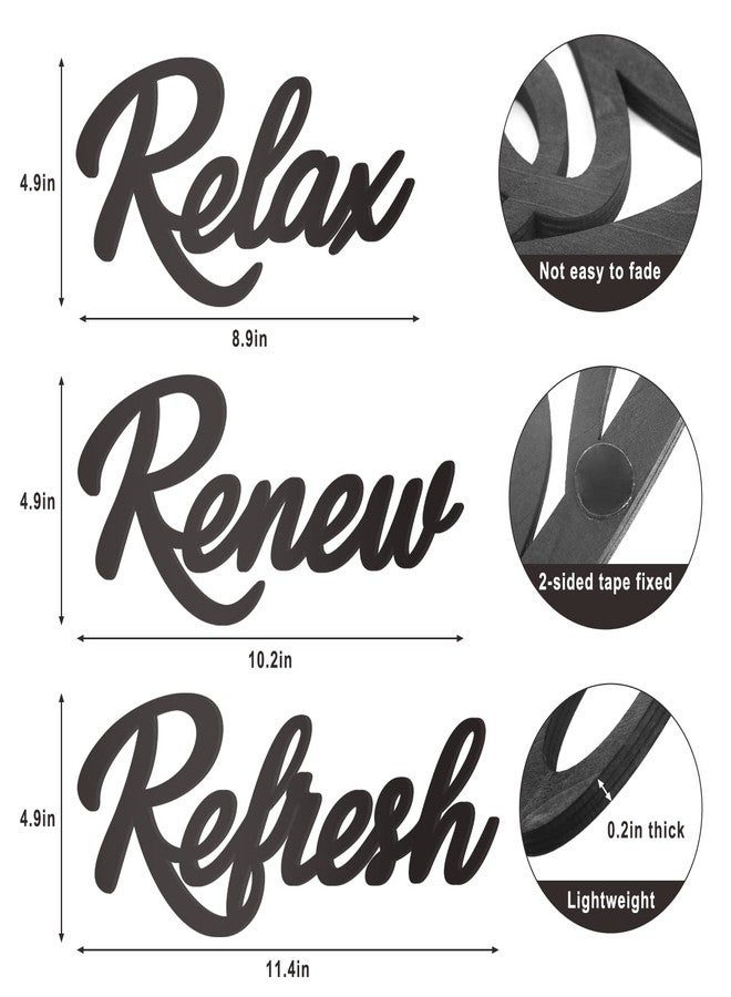 KOYILTD 3 Pieces Bathroom Decor Black Wooden Bath Room Sign Bathroom Wall Art Farmhouse Relax Renew Refresh Sign (black) - Image 3
