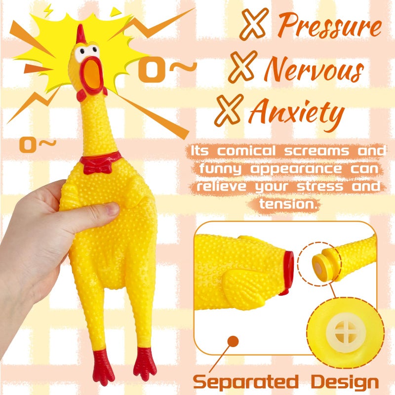 Xeehwb 2 Pcs Large Rubber Chicken,Screaming Chicken Dog Toys,Yellow Rubber Squawking Chickens,Squeaky Chickens Toys,Prank Noise Maker Dog Toys 12 Inch - Image 4