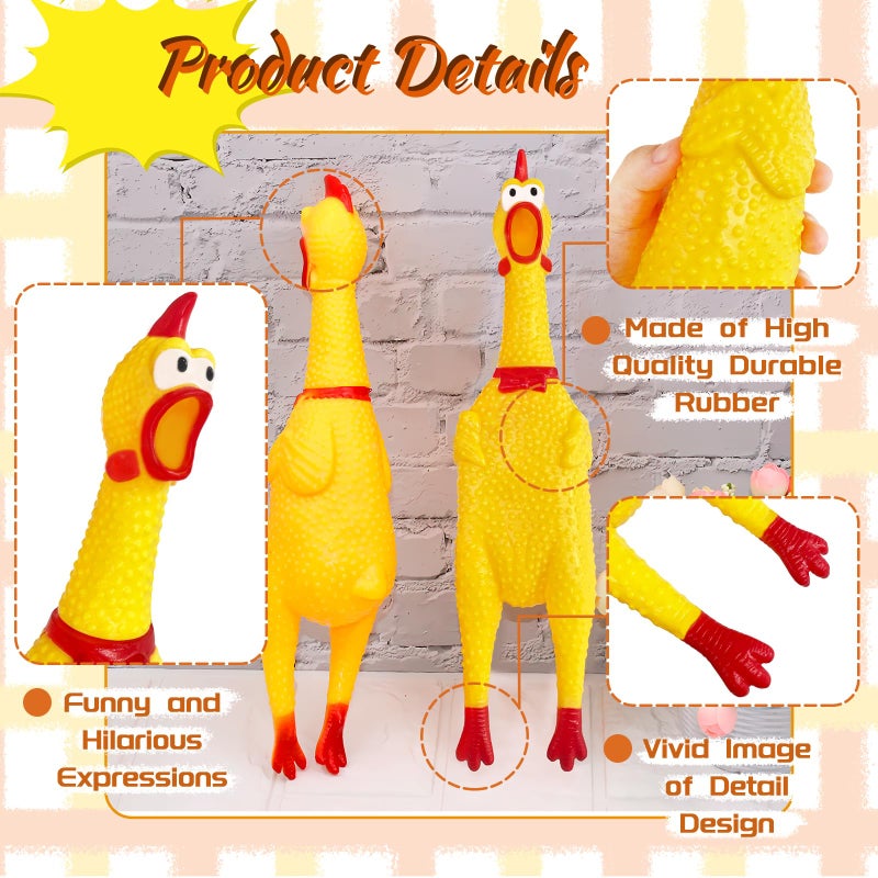 Xeehwb 2 Pcs Large Rubber Chicken,Screaming Chicken Dog Toys,Yellow Rubber Squawking Chickens,Squeaky Chickens Toys,Prank Noise Maker Dog Toys 12 Inch - Image 3