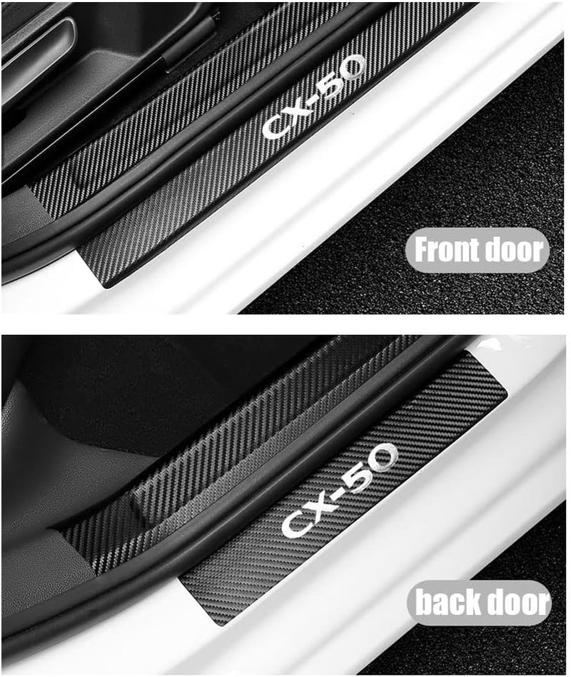 LEXLEY Carbon Fiber Style Leather Door Sill Protector for Mazda 2023 CX-50 - 4PCS - Image 2