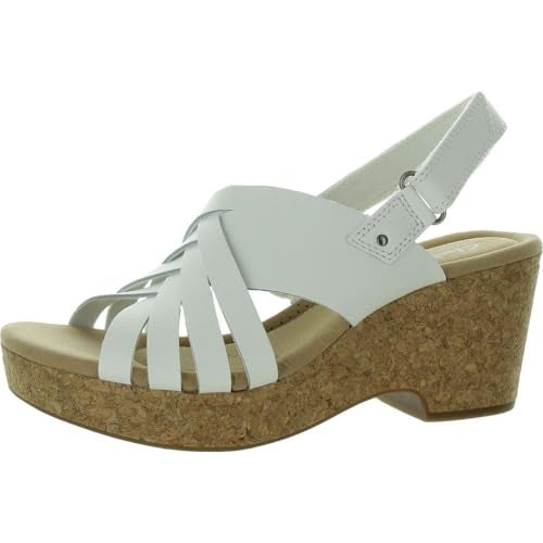 Clarks Womens's Giselle Ivy Wedge Sandal, White Leather, 9.5 Medium US - Image 1