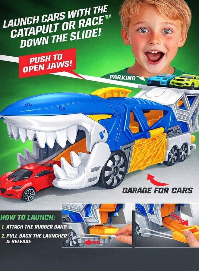 Elecart Shark Transporter Truck Toy for Kids – Take Apart DIY Car Carrier with Launcher, 2 Mini Cars Included, Shark Catapult Racing Playset, STEM Construction Vehicle Gift for Boys & Girls 3+ Years - Image 4