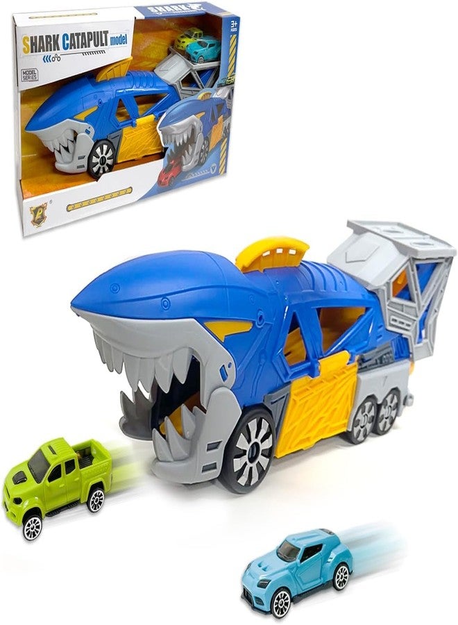 Elecart Shark Transporter Truck Toy for Kids – Take Apart DIY Car Carrier with Launcher, 2 Mini Cars Included, Shark Catapult Racing Playset, STEM Construction Vehicle Gift for Boys & Girls 3+ Years - Image 1