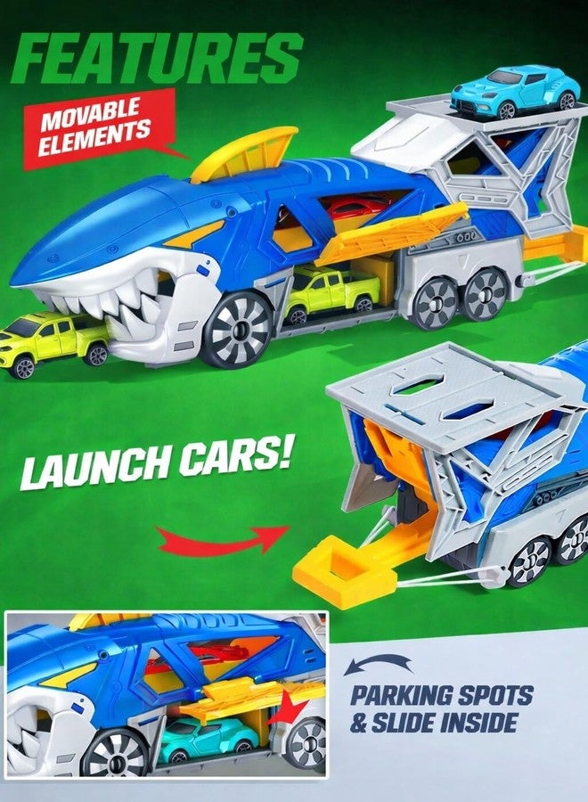 Elecart Shark Transporter Truck Toy for Kids – Take Apart DIY Car Carrier with Launcher, 2 Mini Cars Included, Shark Catapult Racing Playset, STEM Construction Vehicle Gift for Boys & Girls 3+ Years - Image 3