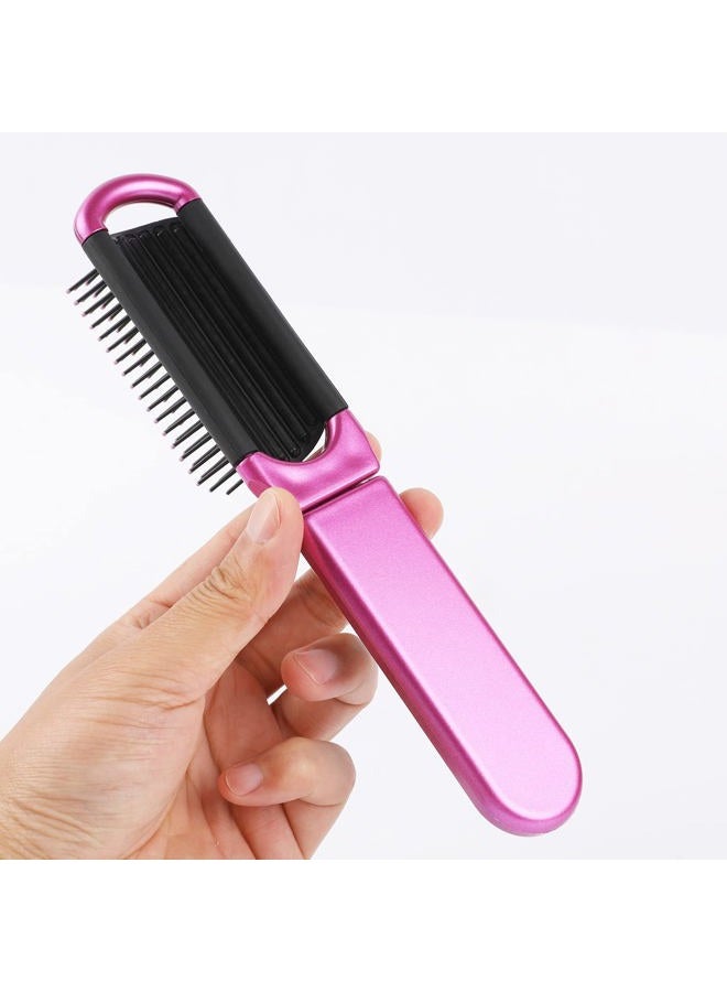 Sliverdew Travel Hair Brush, 2 Pieces, Folding Hair Brush with Mirror, Compact Hair Comb, Portable, Collapsible Pocket Brush, Small, for Women, Silver & Purple - Image 2