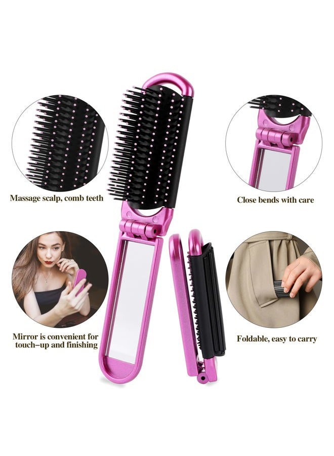 Sliverdew Travel Hair Brush, 2 Pieces, Folding Hair Brush with Mirror, Compact Hair Comb, Portable, Collapsible Pocket Brush, Small, for Women, Silver & Purple - Image 4