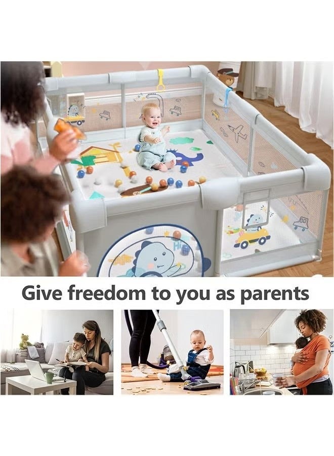 Beauenty 180*200 Baby Portable Safe Indoor & Outdoor Playard & Activity Center, Baby Bumper Foam Play Fence with Breathable Mesh Sides - Image 4