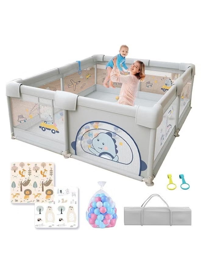 Beauenty 180*200 Baby Portable Safe Indoor & Outdoor Playard & Activity Center, Baby Bumper Foam Play Fence with Breathable Mesh Sides - Image 1