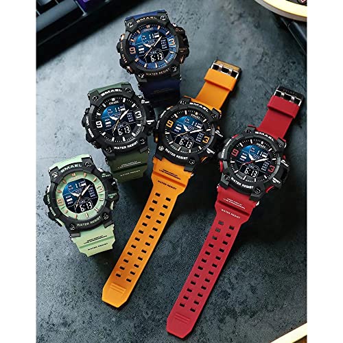 SMAEL Mens Military Watches Outdoor Sports Watch Waterproof LED Date Alarm Digital Analog Wrist Watches for Men Army Green - Image 3