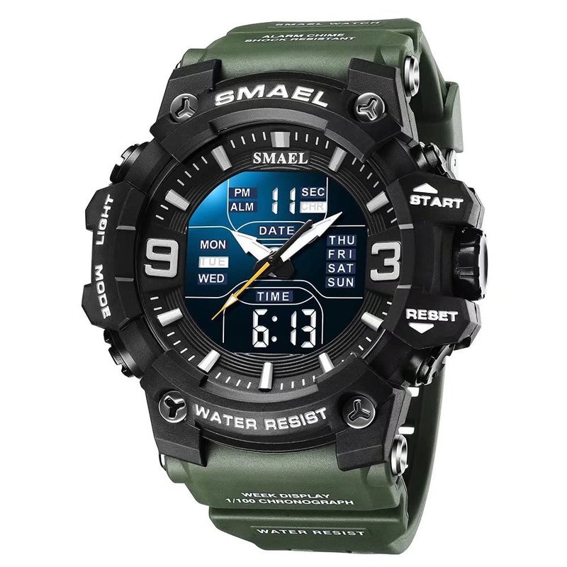 SMAEL Mens Military Watches Outdoor Sports Watch Waterproof LED Date Alarm Digital Analog Wrist Watches for Men Army Green - Image 2