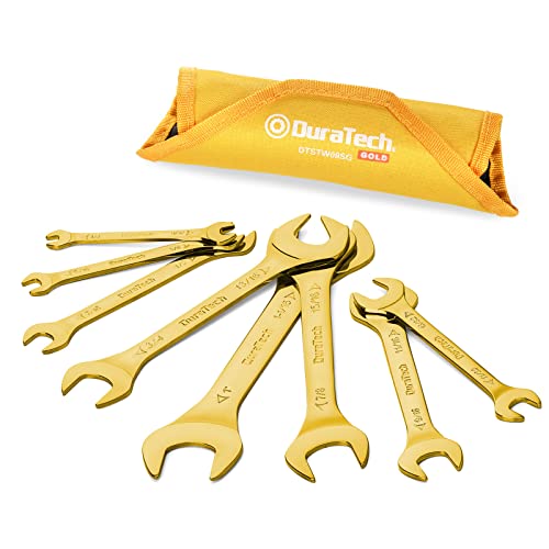 DURATECH SuperThin Open End Wrench Set SAE 8Piece 14 to 1116 Titanium Plating with Rolling Pouch - Image 1