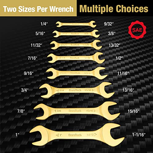 DURATECH SuperThin Open End Wrench Set SAE 8Piece 14 to 1116 Titanium Plating with Rolling Pouch - Image 3