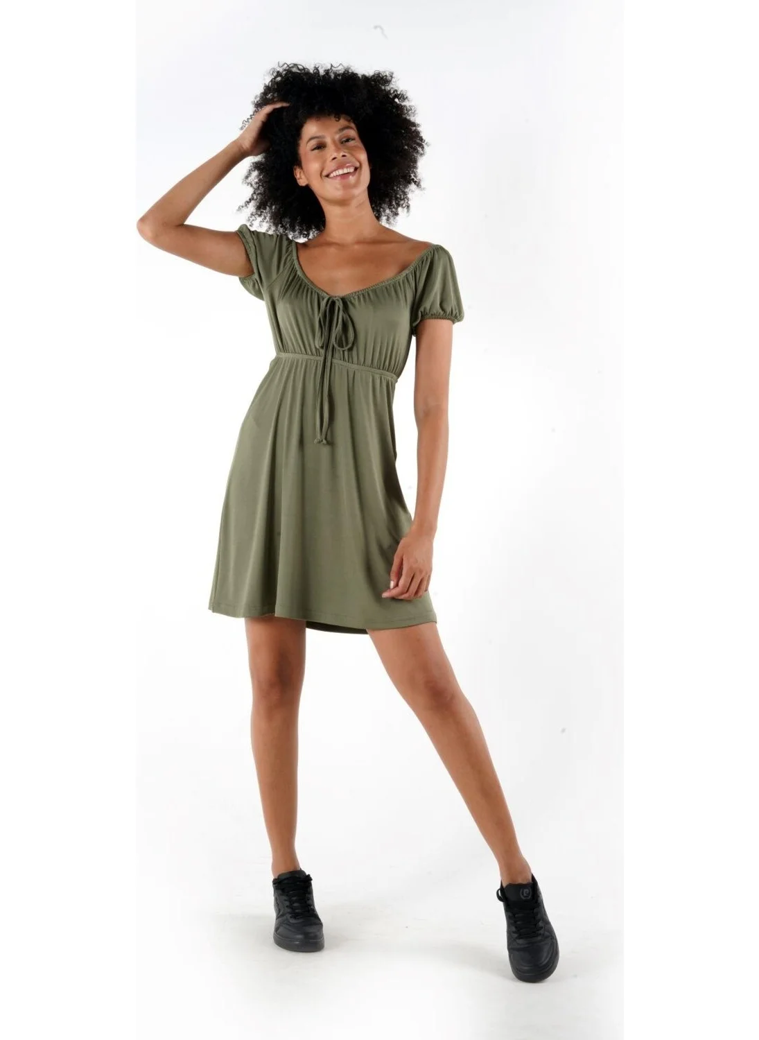 الكسندر جاردي Front Gathered and Tied Detail Mini Dress (B24-00110)