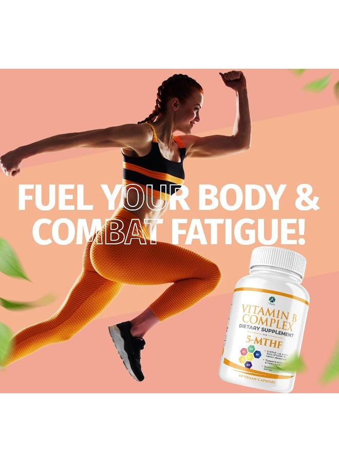 1 Body Vitamin B Complex – Methylated B12, 5-MTHF Folate, High Potency B Vitamins for Energy, Stress, Brain & Heart Support, Vegan, 60 Capsules - Image 2