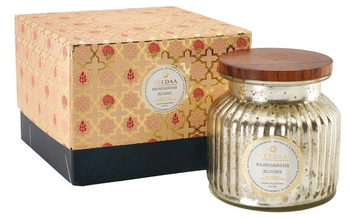 RAJNIGANDHA BLOOMS MERCURY GLASS SOY SCENTED CANDLE BURNS 65 HOURS