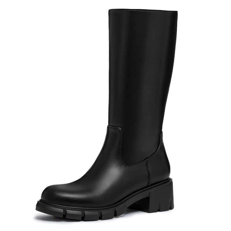 Athlefit Girls Black Knee High Boots Fashion Side Zipper Winter Riding Tall Boots Size 2 Little Kid - Image 1