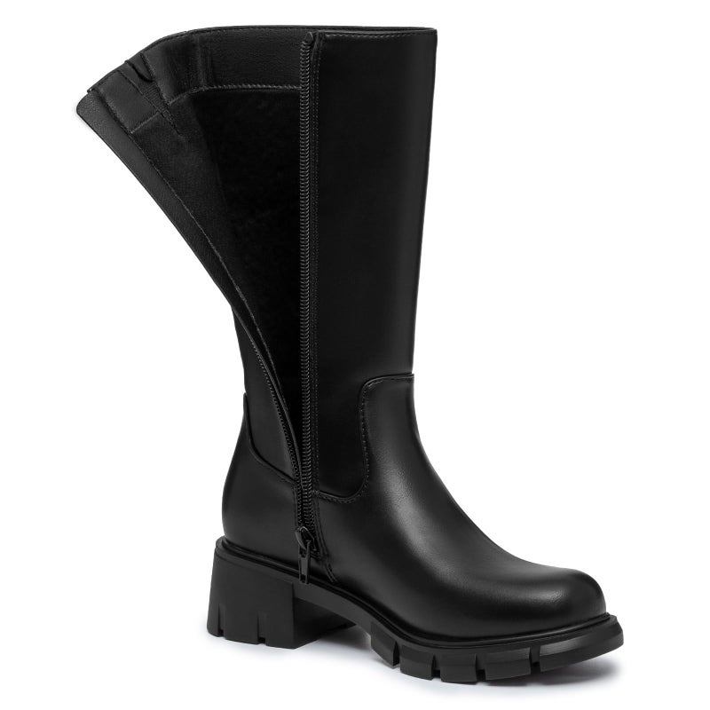 Athlefit Girls Black Knee High Boots Fashion Side Zipper Winter Riding Tall Boots Size 2 Little Kid - Image 5
