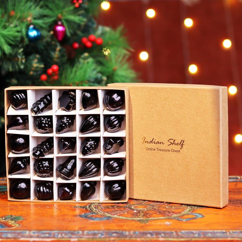 Indian-Shelf 50 Pieces Glass Black Christmas Ornaments Decorative Mercury Mini Vintage Bulk Hanging Ornaments for Halloween Christmas Tree New Year Valentine Day Holidays Event and Wedding Party Decor - Image 2