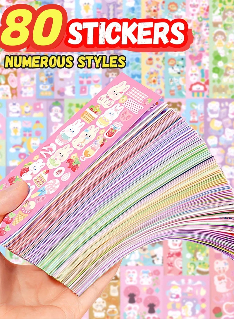 Cute Cartoon Pattern Stickers (Random Design)- Waterproof Material, With Cutting Line, No Need To Cut Manually, Stickers For Kids Above 3 Years Old (80 Sheets) - Image 1