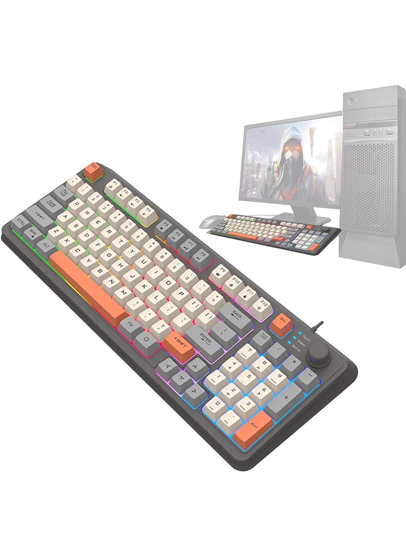 XUNFOX - K82 USB Keyboard Three Color-Block Luminous Mechanical Hand Feel Station 94 Key for Gaming Computer PC Laptop Mechanical Keyboard Three Color Backlit Keyboard Grey - Image 1