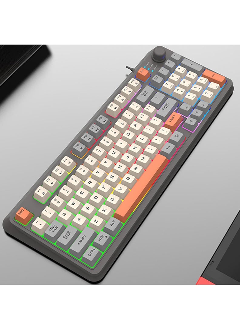 XUNFOX - K82 USB Keyboard Three Color-Block Luminous Mechanical Hand Feel Station 94 Key for Gaming Computer PC Laptop Mechanical Keyboard Three Color Backlit Keyboard Grey - Image 1