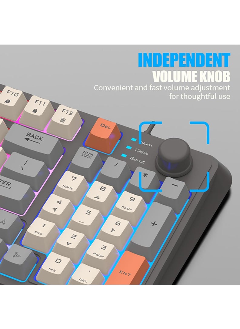XUNFOX - K82 USB Keyboard Three Color-Block Luminous Mechanical Hand Feel Station 94 Key for Gaming Computer PC Laptop Mechanical Keyboard Three Color Backlit Keyboard Grey - Image 1