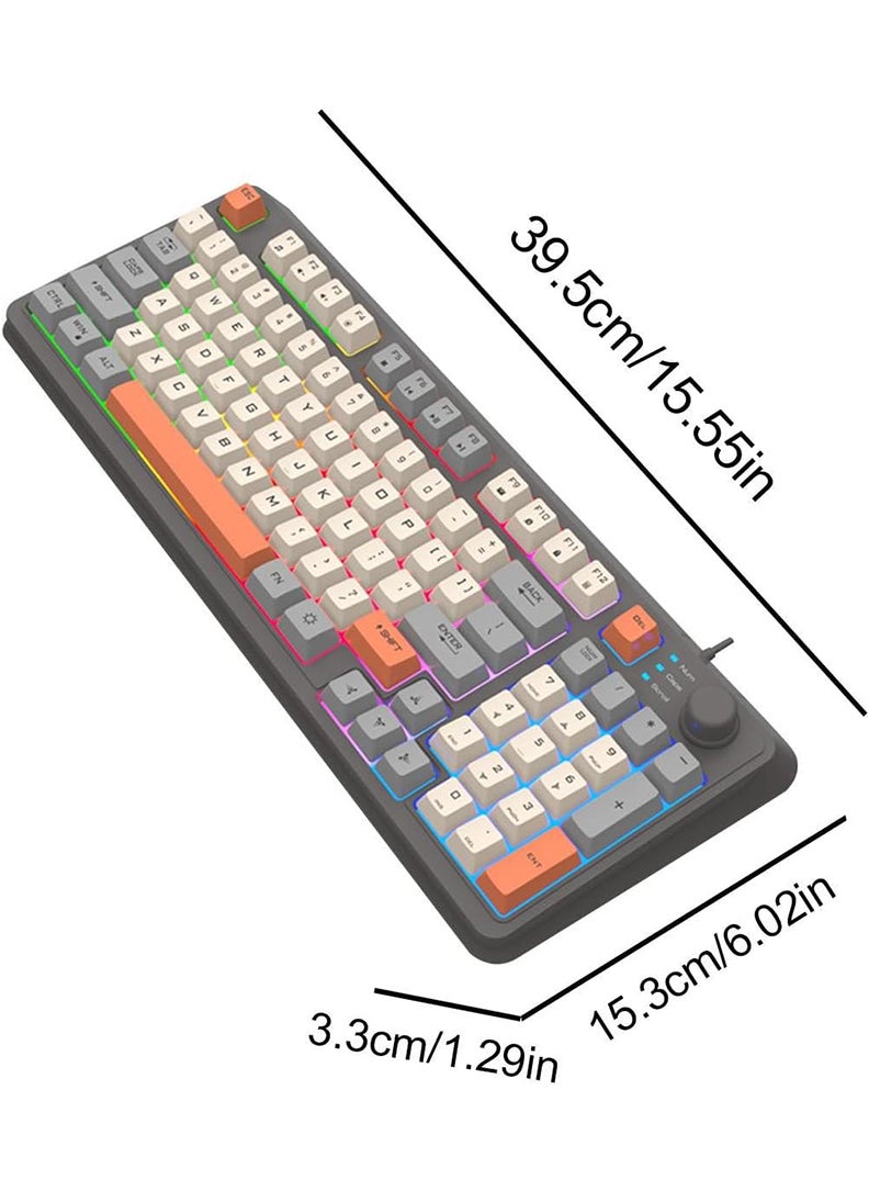 XUNFOX - K82 USB Keyboard Three Color-Block Luminous Mechanical Hand Feel Station 94 Key for Gaming Computer PC Laptop Mechanical Keyboard Three Color Backlit Keyboard Grey - Image 1