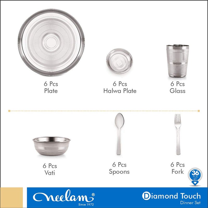 Neelam Stainless Steel Dinner Set (Set of 36 Pcs Diamond) - Image 3