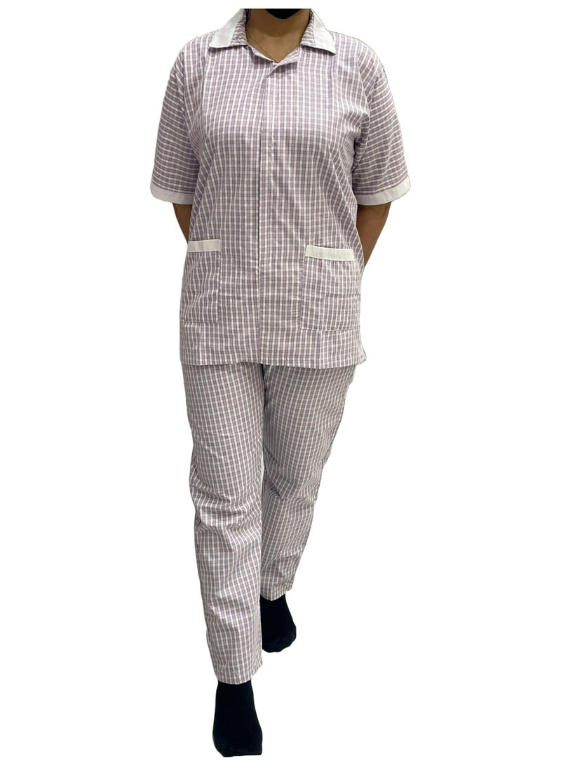 Rannah's Uniform Women's Housekeeper Uniform, Purple Housemaid Large Checkers Uniform Design, Summer Fabric, Light Fabric - Image 1