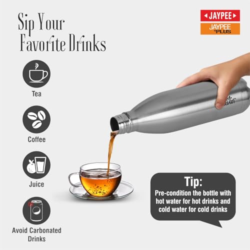 Jaypee Plus Alpha Vaccum Insulated Double Wall Thermosteel Flask 500 ml Water Bottle ISI Certified 24 Hours Hot and Cold Water Bottle for School,Office,Gym, Leakproof, Rustproof Steel Bottle,Metallic - Image 2