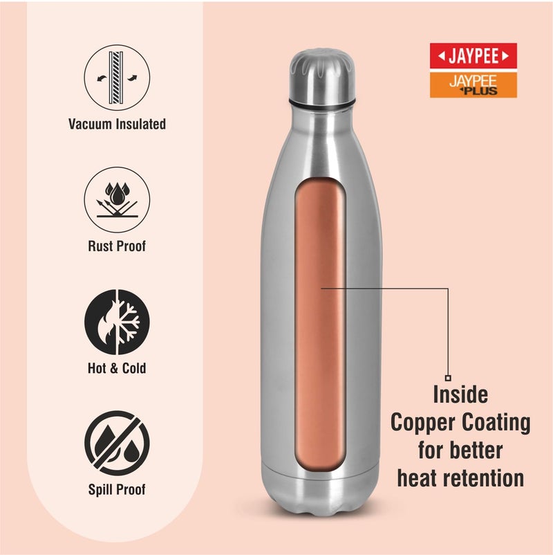 Jaypee Plus Alpha Vaccum Insulated Double Wall Thermosteel Flask 500 ml Water Bottle ISI Certified 24 Hours Hot and Cold Water Bottle for School,Office,Gym, Leakproof, Rustproof Steel Bottle,Metallic - Image 4