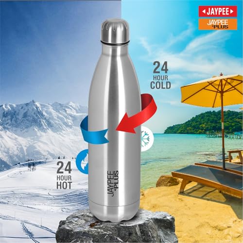 Jaypee Plus Alpha Vaccum Insulated Double Wall Thermosteel Flask 500 ml Water Bottle ISI Certified 24 Hours Hot and Cold Water Bottle for School,Office,Gym, Leakproof, Rustproof Steel Bottle,Metallic - Image 5