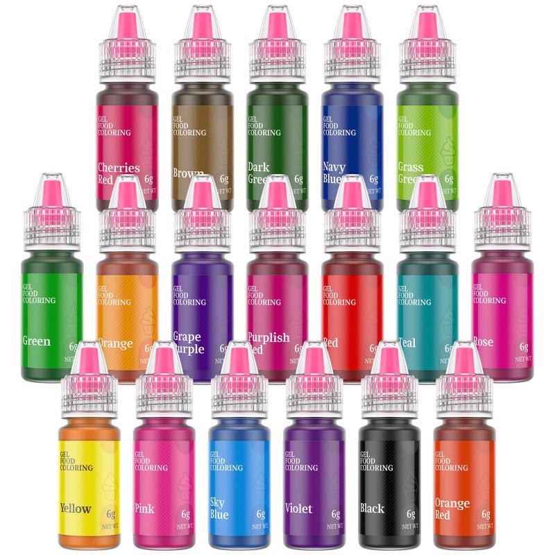 Cherrysea Gel Food Coloring,18 Baking Coloring Gel Set for Cake,Cookie Easter Egg Decorating,Cherrysea Edible Vibrant Food Dye for Baking Icing,Fondant,Macaron,Frosting,Gluten Free,Vegan Tasteless - 6g/Bottle - Image 2
