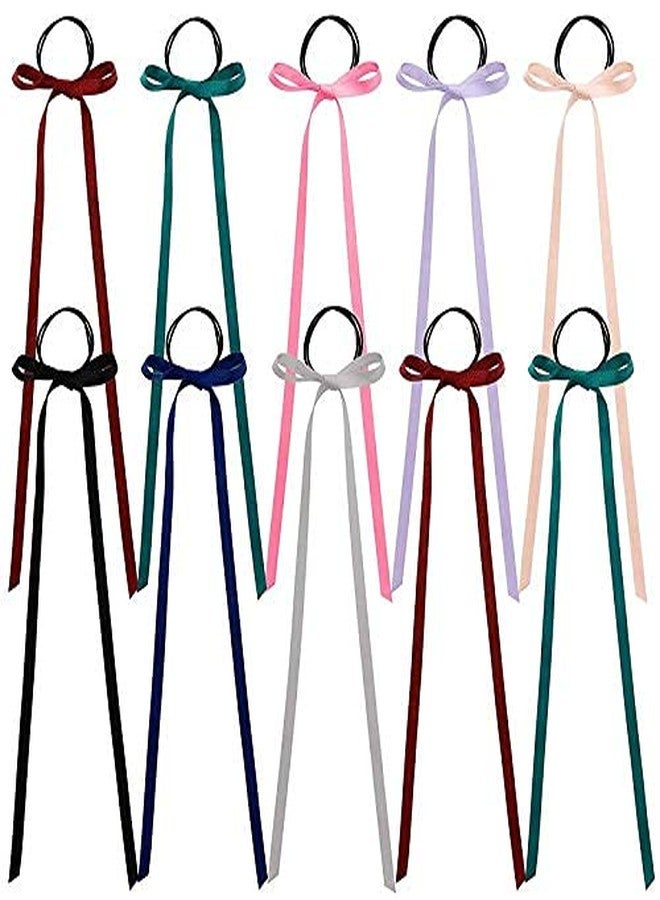 Minta 6 Pieces Long Silk Ribbon Hair Bands, Colourful Hair Scarf with Bow Silk Hair Ties, Satin Hair Scrunchies for Women Kids Girls - Image 1