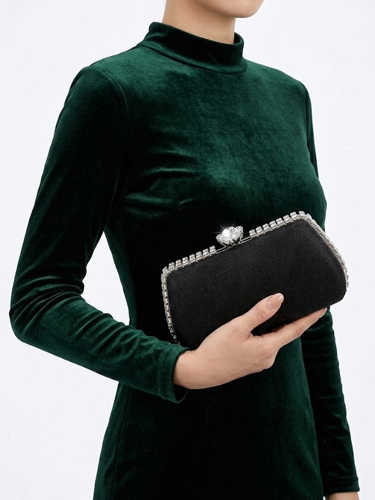 Viny Women's Crystal Frame Evening Clutch Bag | Rhinestone Trimmed Hard Shell Party Handbag - Image 1